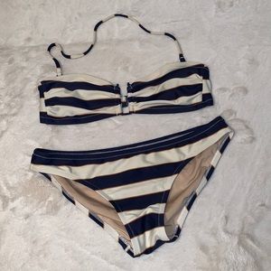 J. Crew Navy and White Striped Bikini Set